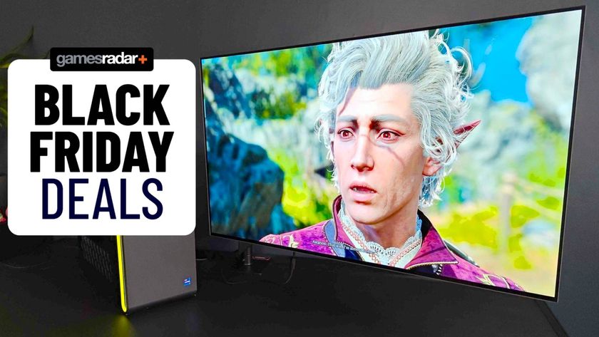 Philips Evnia OLED gaming monitor with Astarion from Baldur&#039;s Gate 3 on screen and Black Friday Deals badge on left 