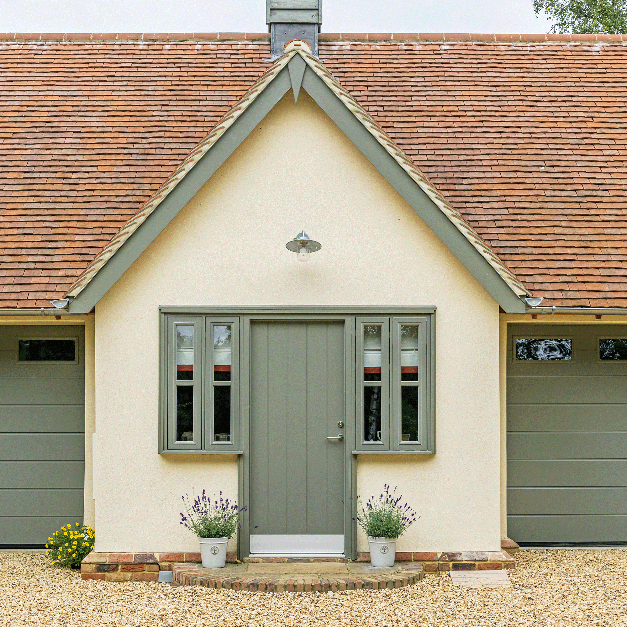 Green window frames and front door