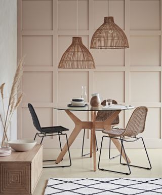 Escapism interior trend, dining table with rattan from Habitat
