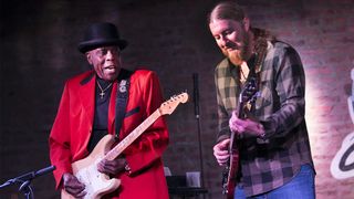 American Blues musicians Buddy Guy (left) and Derek Trucks play guitars as the perform onstage at the former's nightclub, Buddy Guy's Legends, Chicago, Illinois, January 25, 2020. 