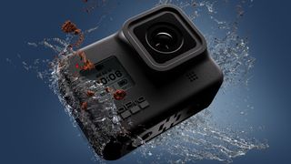 The GoPro Hero 8 Black action camera falling into some water