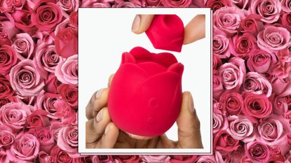 the lovehoney rose sex toy on a bed of pink roses