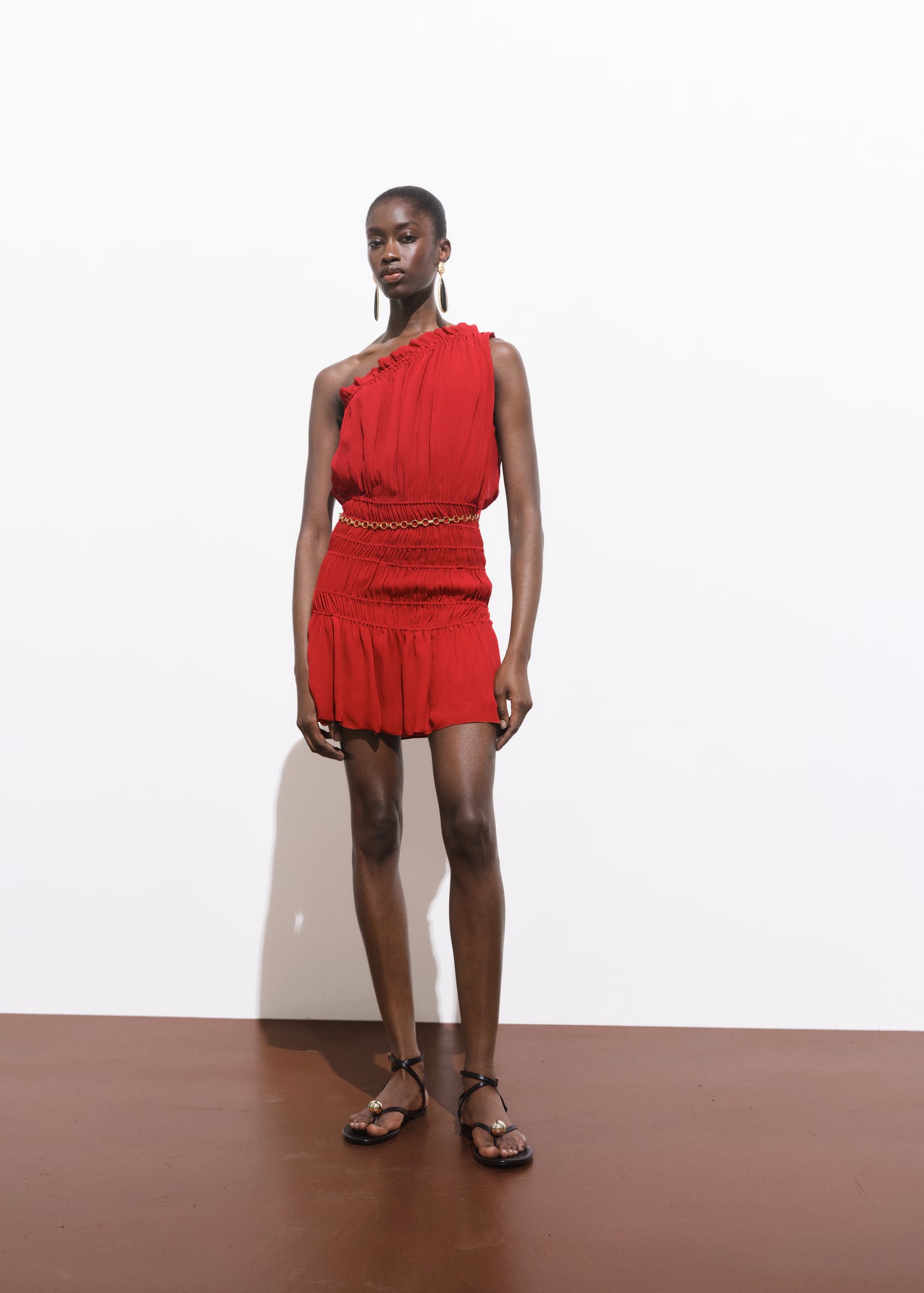 MANGO, Ruched Asymmetrical Dress With Belt