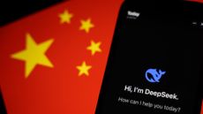 The DeepSeek app on a phone in front of China's flag