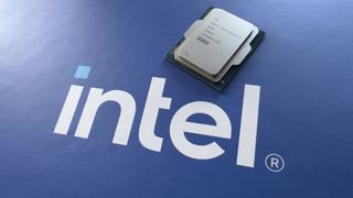 A photo of an Intel Core Ultra 9 285K processor next to an Intel logo