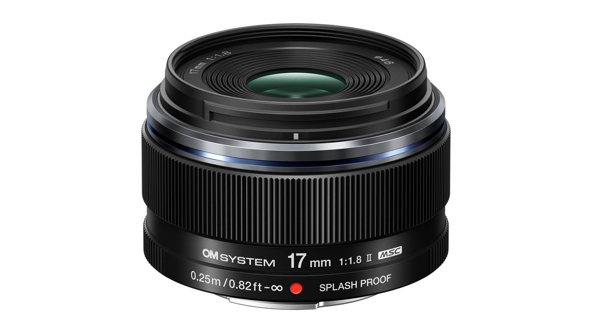 OM System M.Zuiko 17mm f/1.8 II against a white background