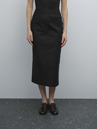 Massimo Dutti, straight cotton mixed Midi Rock