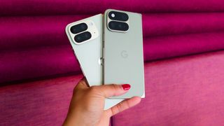 Comparing the Google Pixel 11 Pro Fold (green) with the Google Pixel 10 Pro Fold (white)