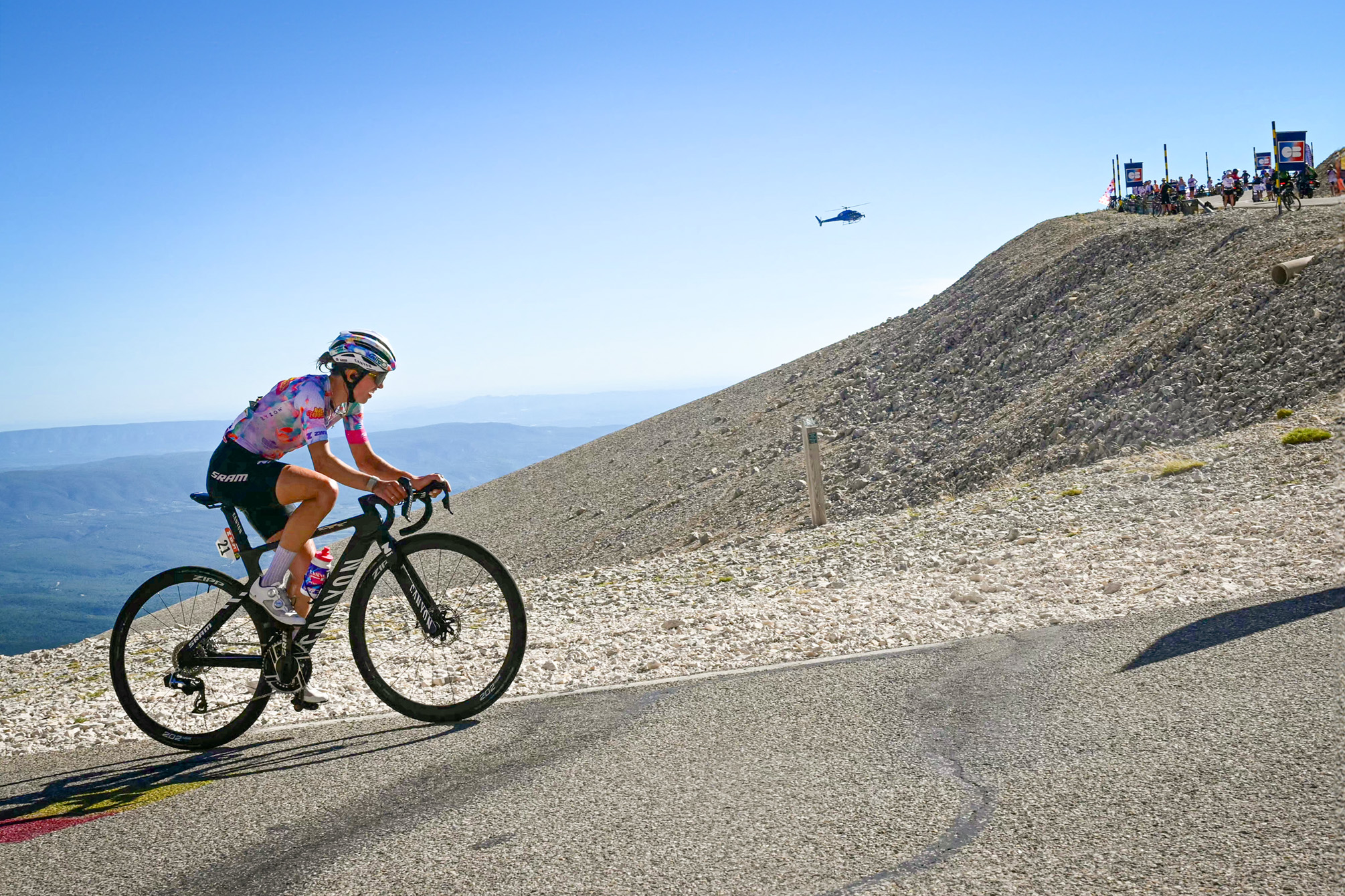 Canyon-SRAM's Polish rider Katarzyna Niewiadoma rides in the ascent of the Mont Ventoux at the end of the 7th (out of 9) stage of the fifth edition of the Women's Tour de France cycling race, 146.8 km from Voulte-sur-Rhone to The Mont Ventoux, at The Mont Ventoux, southeastern France on August 7, 2026. (Photo by NICOLAS TUCAT / AFP via Getty Images)