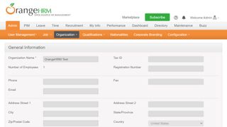 OrangeHRM Organization Information Settings