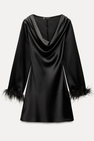 Zara Satin Mini Dress with Feathers