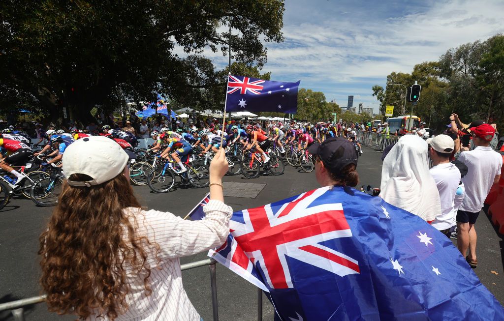 ADELAIDE AUSTRALIA JANUARY 26 Stage 6 Adelaide circuit The Peloton makes its way up Montefiore Hill during day nine of the 2025 Tour Down Under on January 26 2025 in Adelaide Australia Photo by Sarah ReedGetty Images