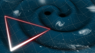 Artwork shows the laser arms of LISA as it detects ripples in spacetime called gravitational waves