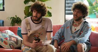 Dave (Dave Burd) and Benny Blanco (Benjamin Levin) face questions from GaTa (GaTa) about their sometimes touchy-feely relationship after a sleepover that ends with bubblegum in Benny's rear end.