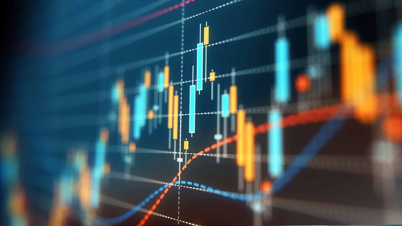 financial chart with blue and yellow bars