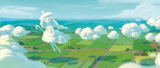2D art; clouds shaped like sheep