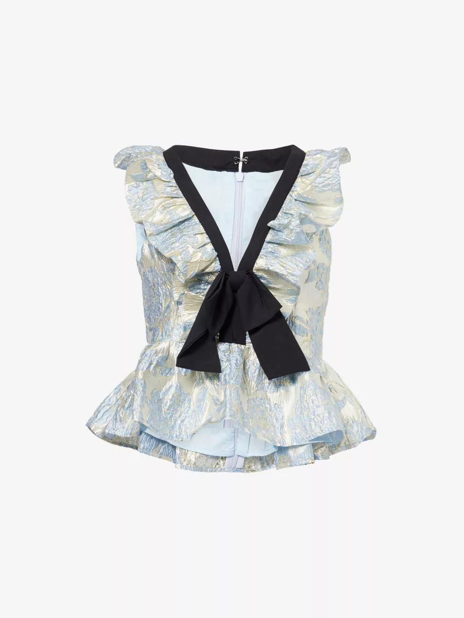 Bluebell Jacquard Bow Woven Top - Xs