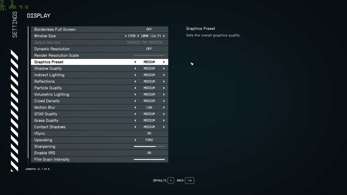 Starfield settings and image quality comparisons