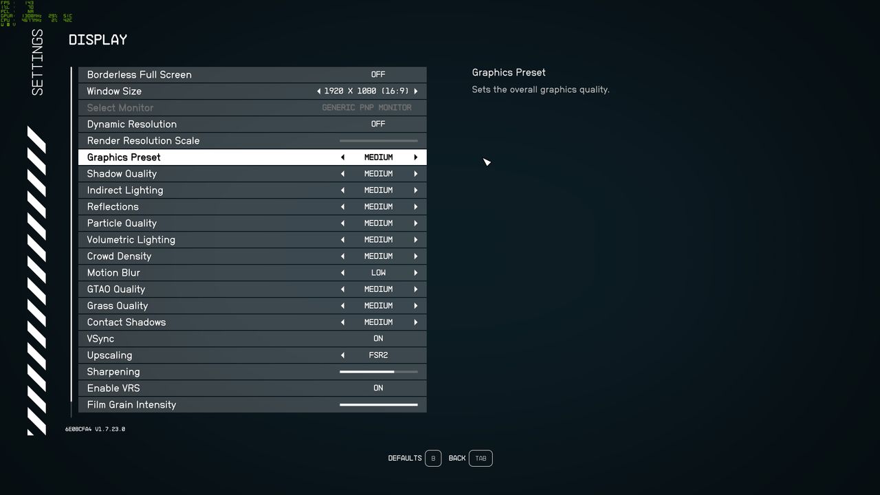Starfield settings and image quality comparisons