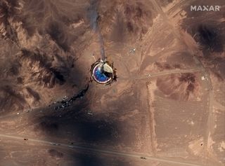 A wider view of Iran's rocket failure aftermath at the Khomeini Space Center on Aug. 29, 2019 as seen by the commercial WorldView-2 satellite operated by Maxar Technologies.