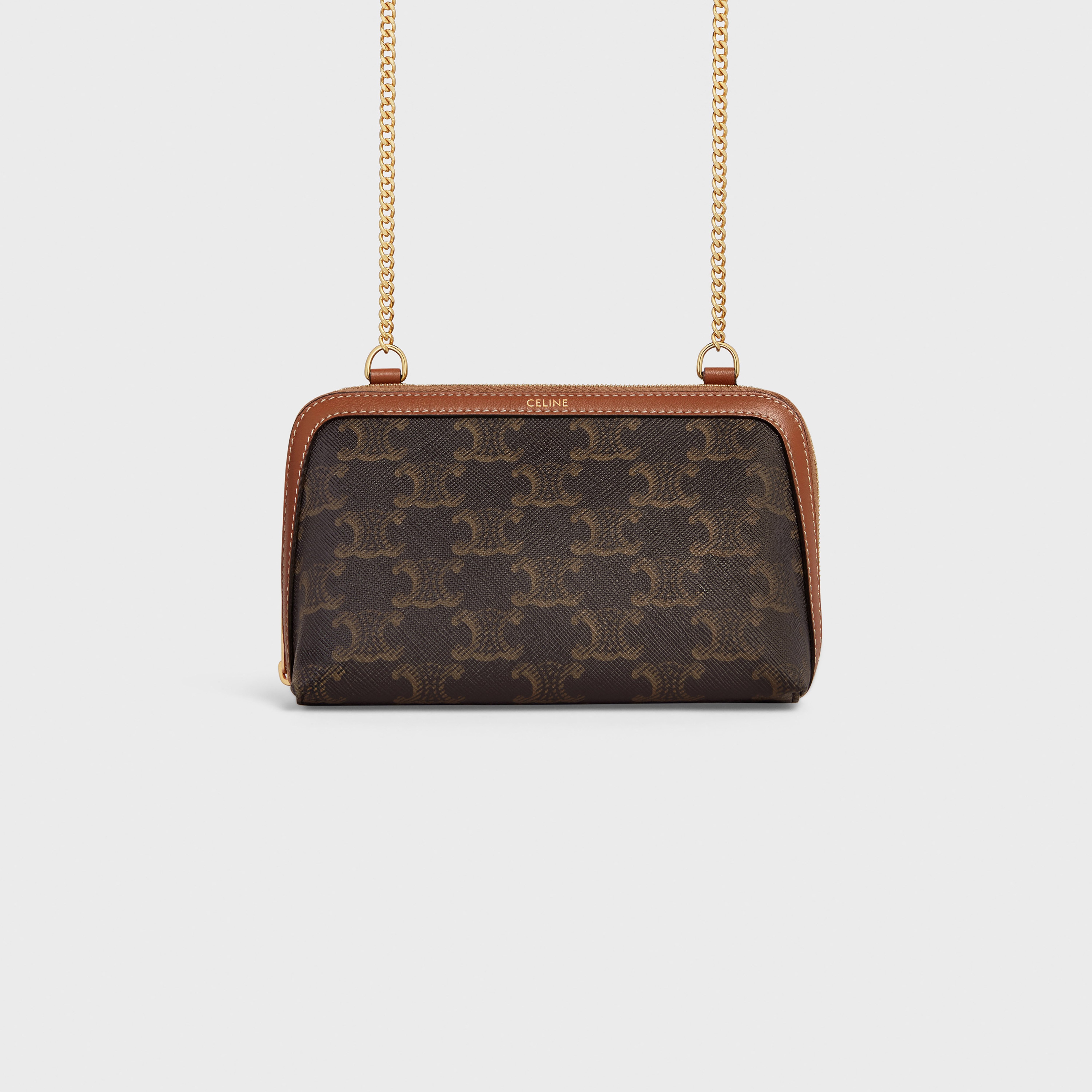 Clutch on Chain Cuir Triomphe in Triomphe Canvas and Lambskin