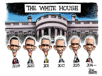 Obama cartoon presidency aging White House