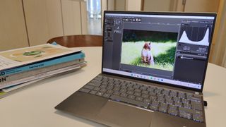 GIMP image editing software in use on Windows laptop