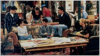 A still from Friends the TV Show, starring Matt LeBlanc, Courteney Cox, Lisa Kudrow, JJennifer Aniston, David Schwimmer, Matthew Perry