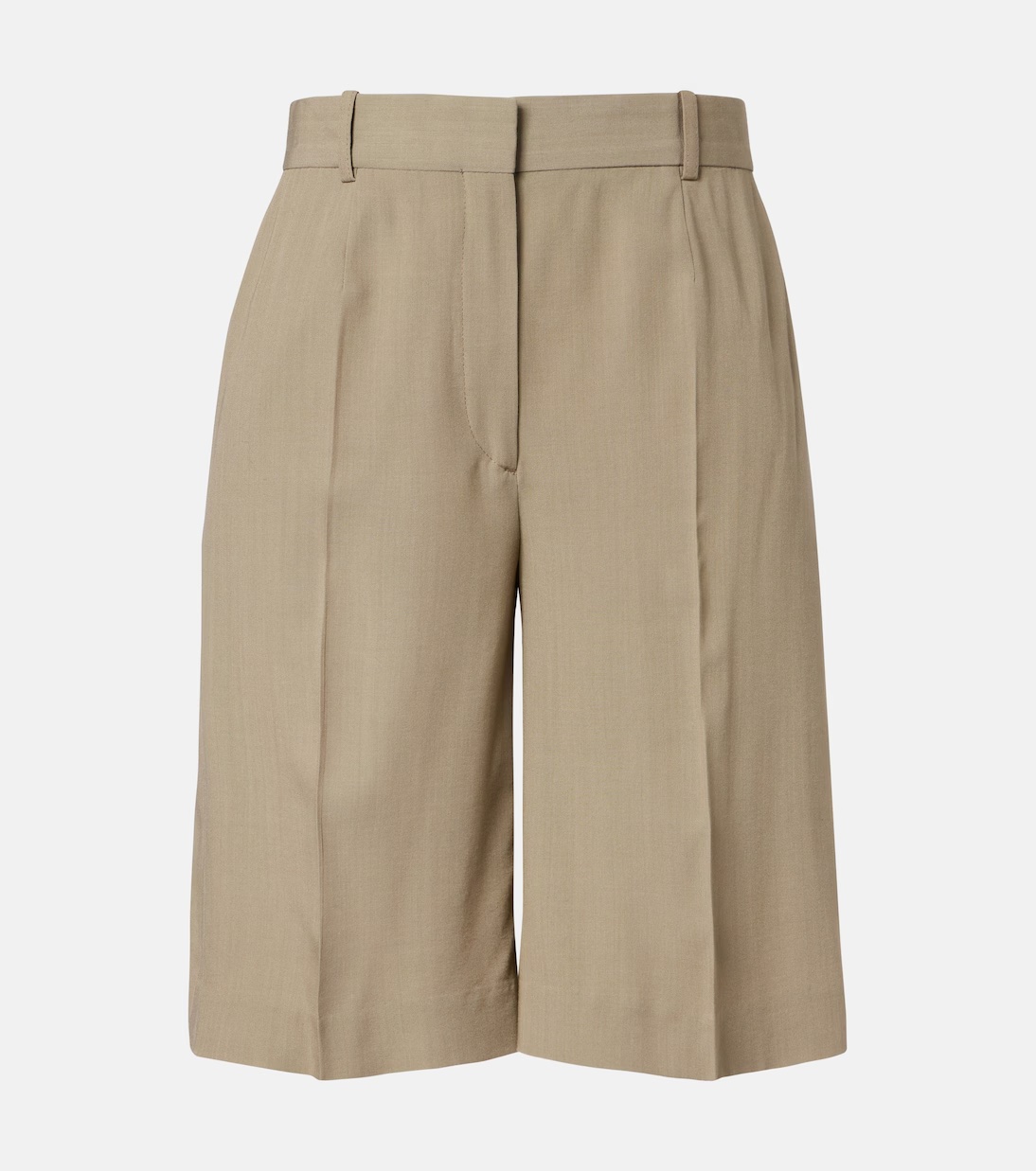 Toteme, High-Rise Bermuda Shorts in Beige - Toteme
