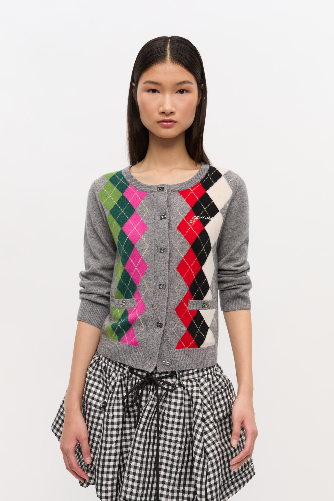 Grey Check Cardigan