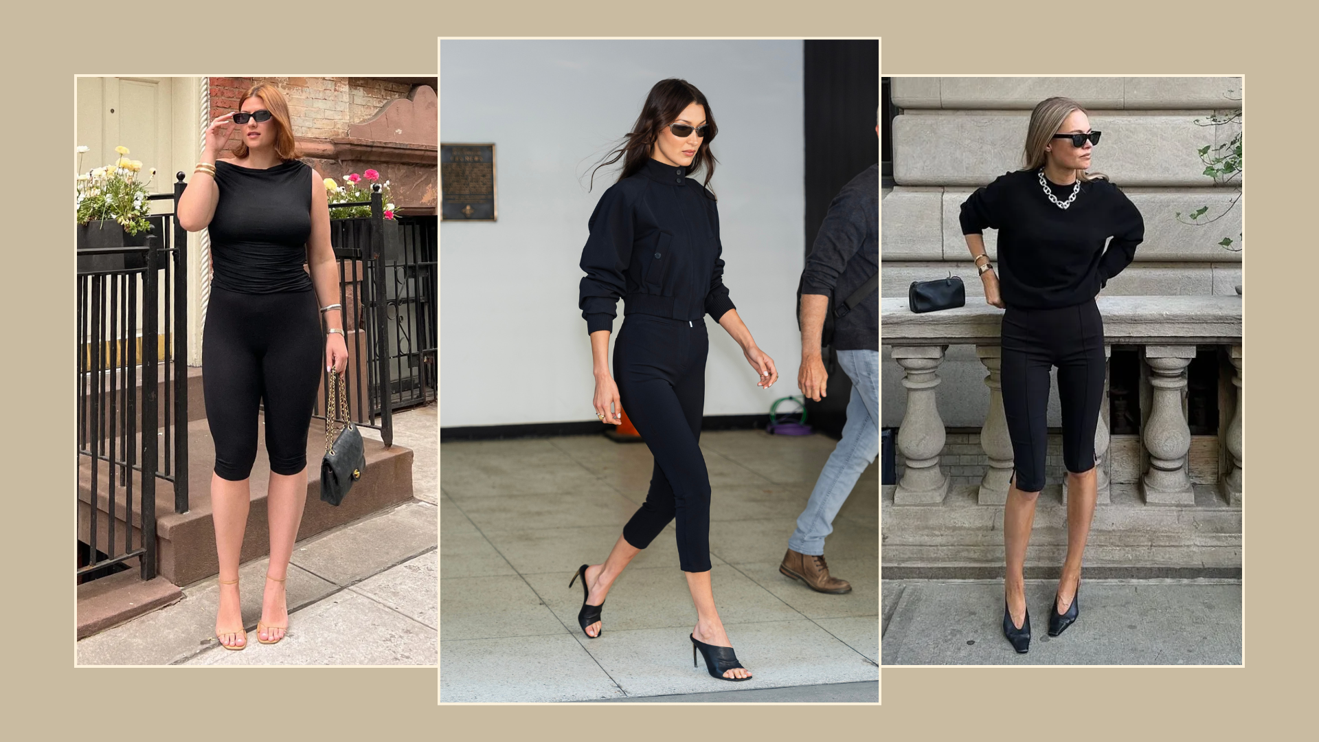 An image of black capri pants outfits on style insiders, including Bella Hadid, 