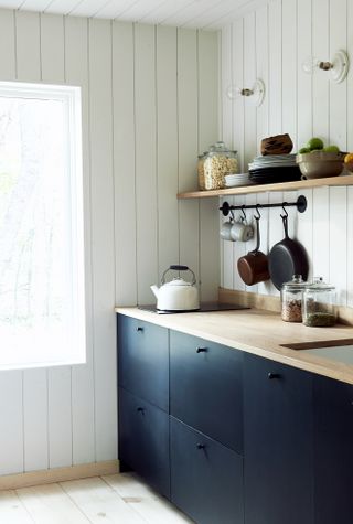kitchen space with black drawers