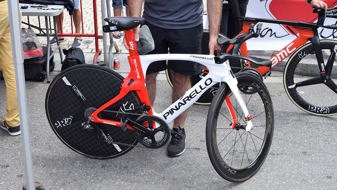 Michal Kwiatkowski's custom Pinarello Bolide in Polish national colours for the national time trial champion, which won the prologue