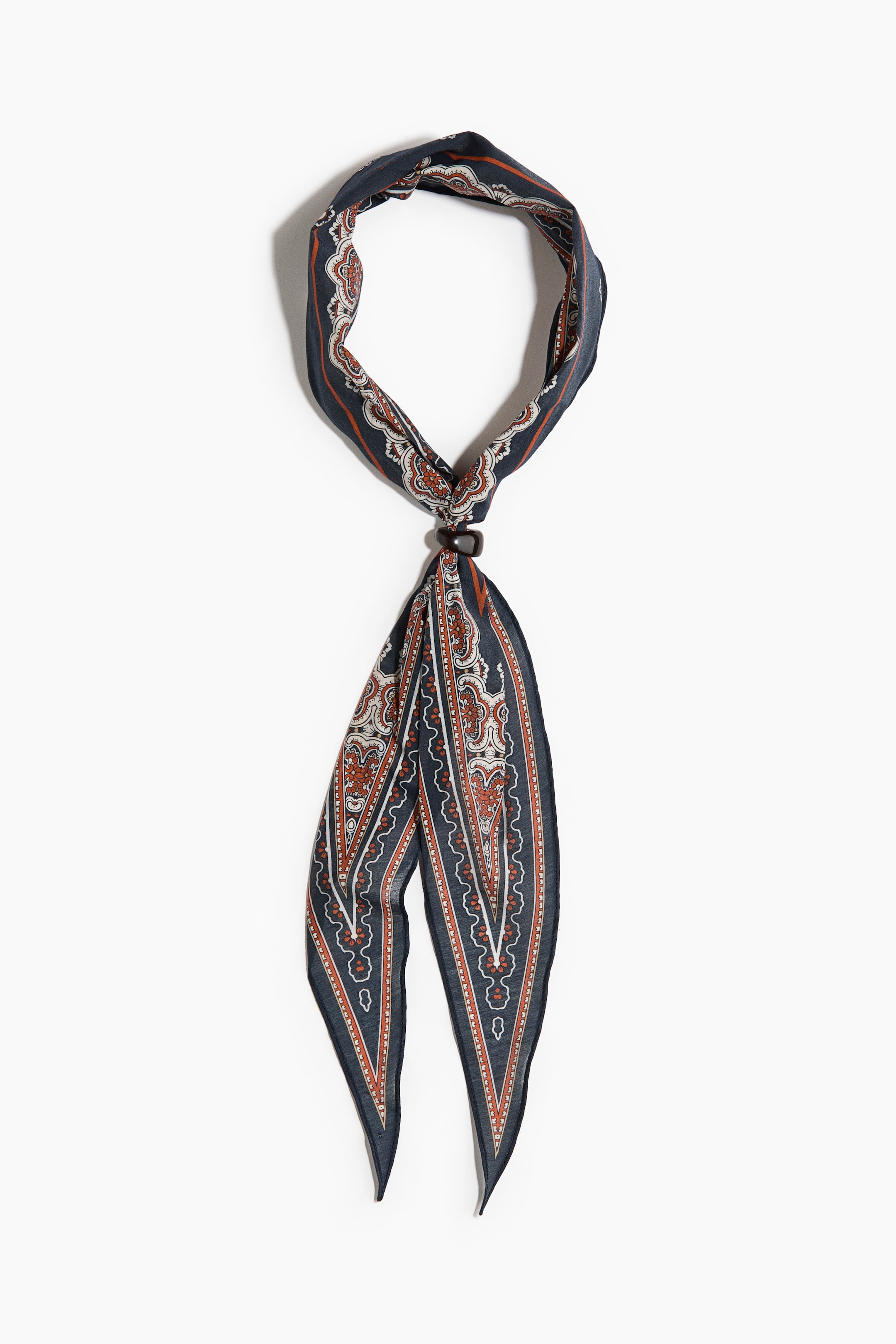 Bead-Detail Neck Scarf - White/paisley-Patterned