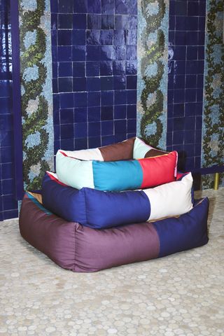 Colourful stacked Hay dog beds