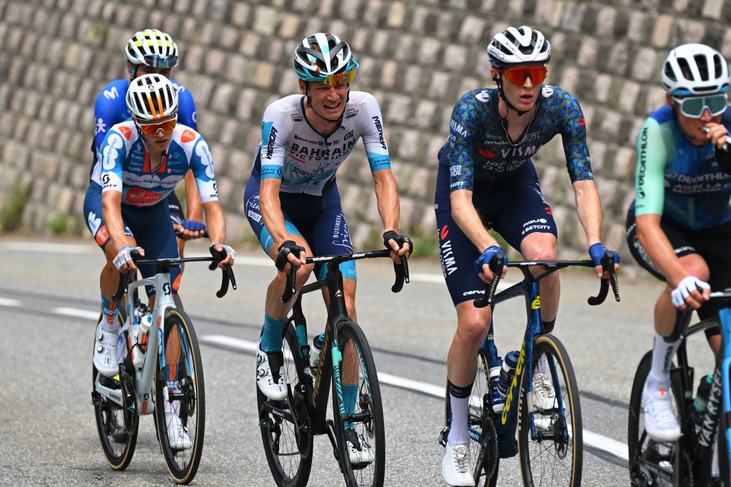 ISOLA 2000 FRANCE JULY 19 Jack Haig of Australia and Team Bahrain Victorious competes in the breakaway during the 111th Tour de France 2024 Stage 19 a 1446km stage from Embrun to Isola 2000 2022m UCIWT on July 19 2024 in Isola 2000 France Photo by Tim de WaeleGetty Images