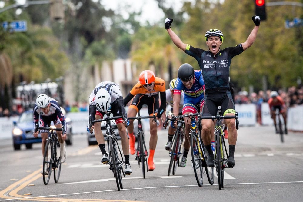 Travis McCabe (Holowesko Citadel) celebrates the stage win