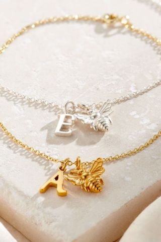 Italic Initial & Bee Charm Bracelet