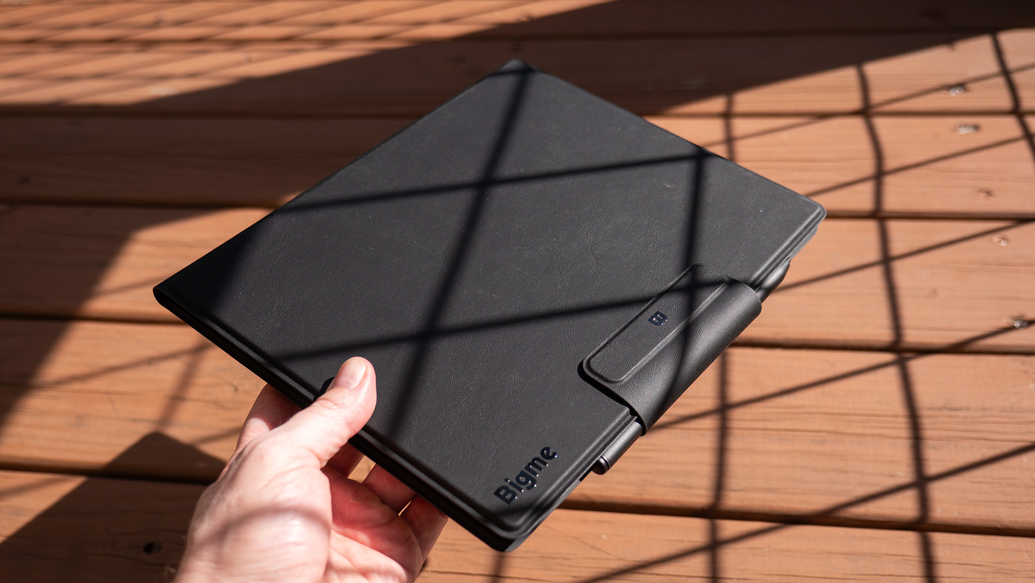 The Bigme B1051C Pro in its keyboard case