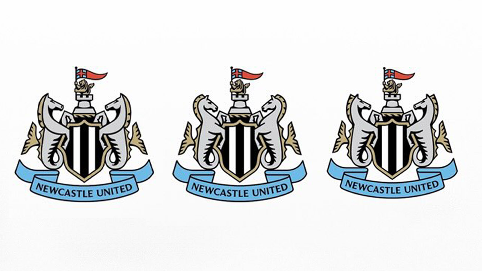 Three proposed options for the new Newcastle United logo design that all look similar
