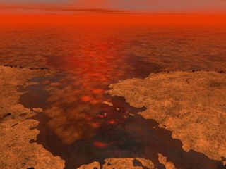 Artist's Impression of Floating Ice on Titan's Lakes