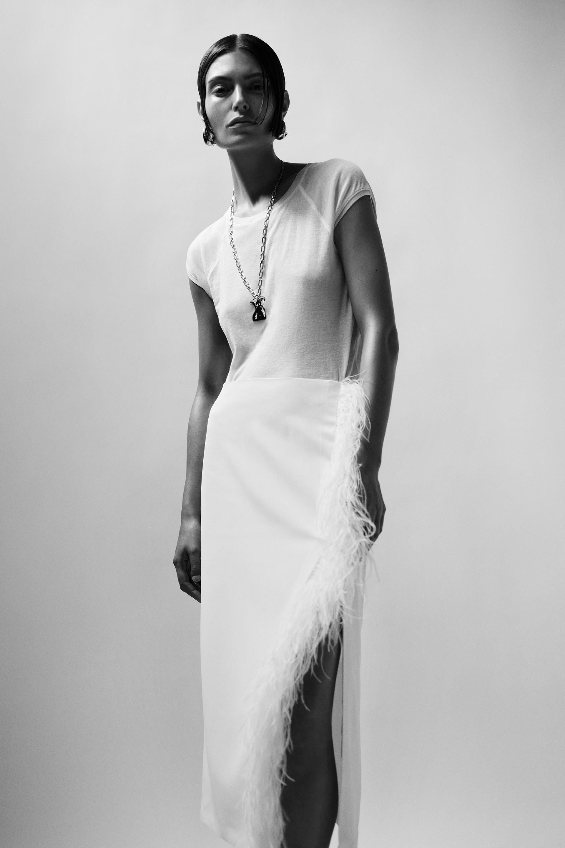 Feathered Midi Skirt Zw Collection