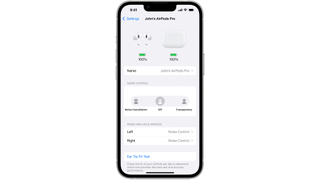 Apple's AirPods setting menu on an iPhone