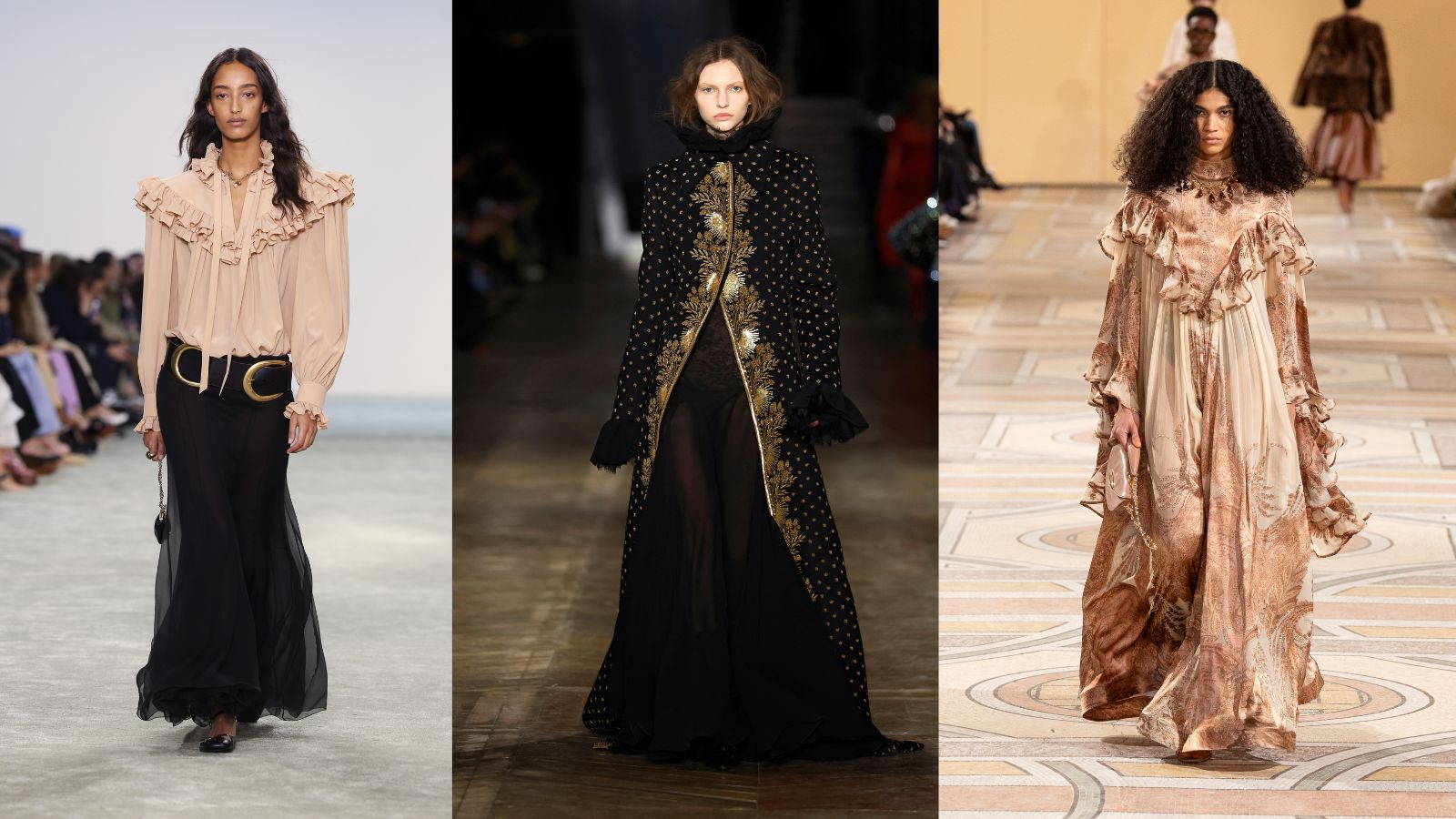 3 models of the catwalk wearing boho clothes