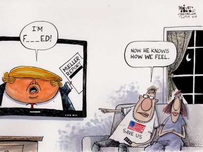 Political Cartoon U.S. Trump Mueller report redactions