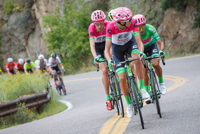 Joe Dombrowski (EF Education First-Drapac) causes a split at the front of the peloton on stage 3 of the 2018 Colorado Classic