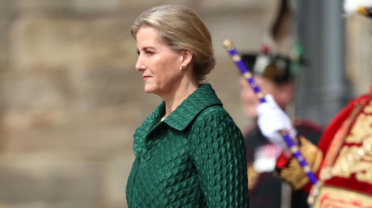 Sophie, Duchess of Edinburgh during the Ceremony of the Keys on the forecourt of the Palace of Holyroodhouse on May 17, 2024 in Edinburgh, Scotland.