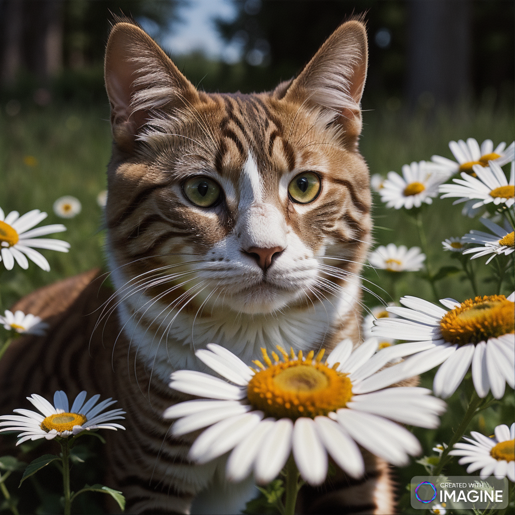 AI generated images of cat picking daisies