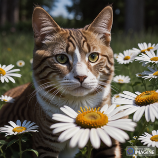 AI generated images of cat picking daisies