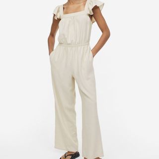 model wearing H&M Linen Blend Jumpsuit